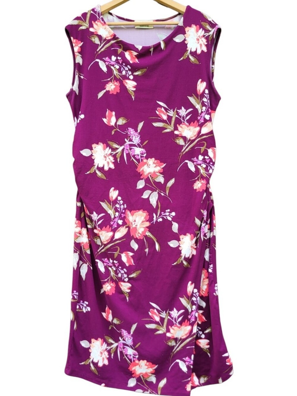 Verse Midi Dress Womens Large Maroon Floral  Item #M2316DR40 US Made